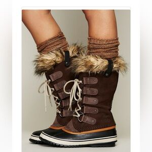 Sorel Joan of Arctic Winter Boots Tobacco Sudan Brown Fur Suede Snow Size 6